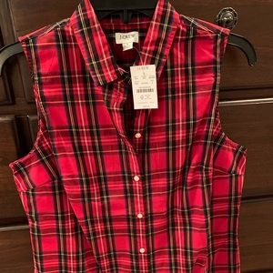 Red sleeveless button down
